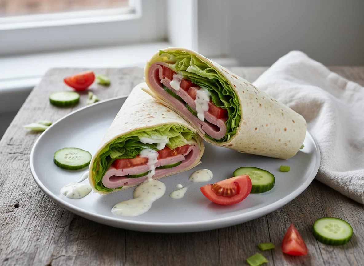 Wrap mit Schinken und Salat photo