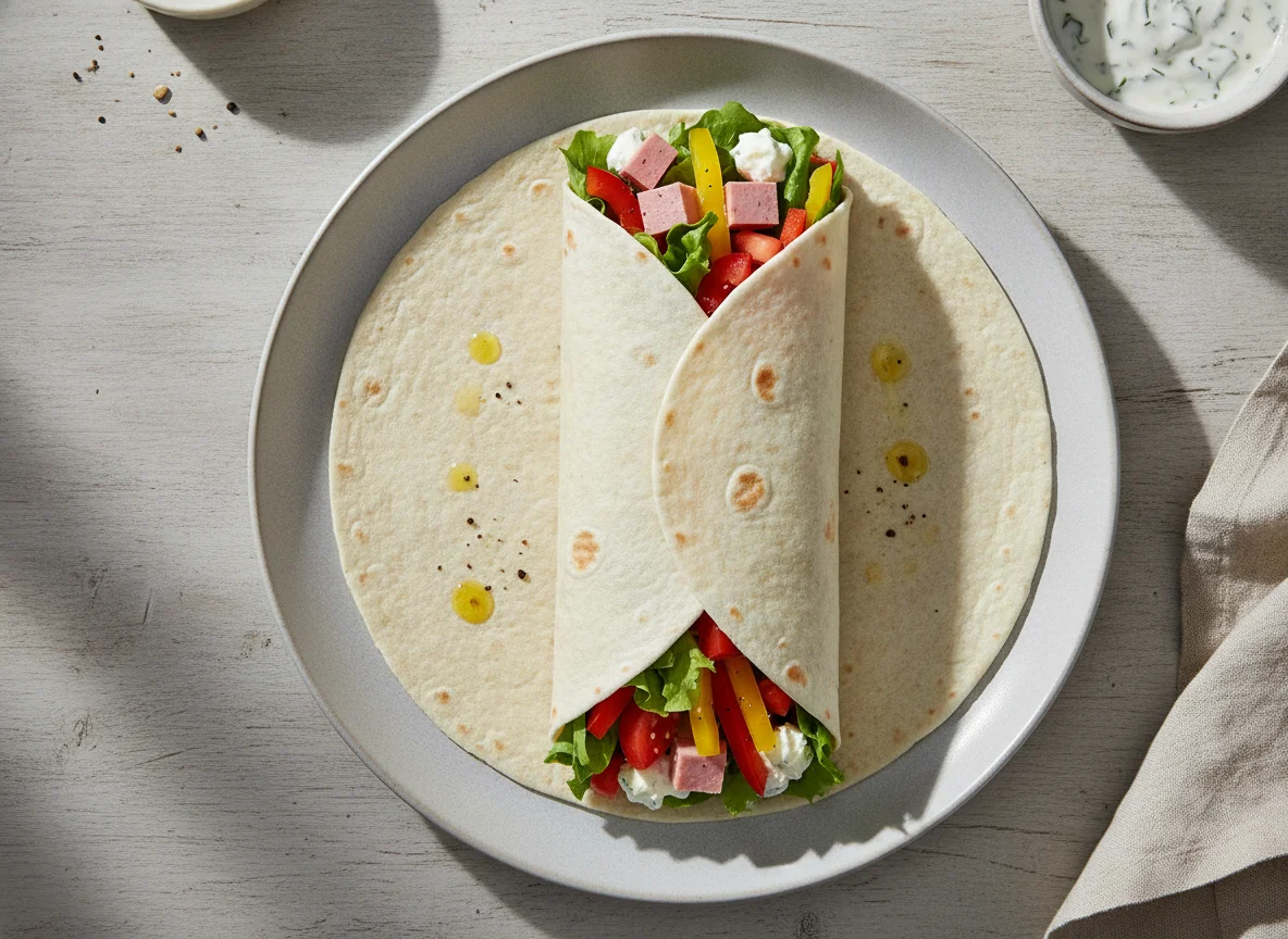 Wrap mit Wurst und Salat photo