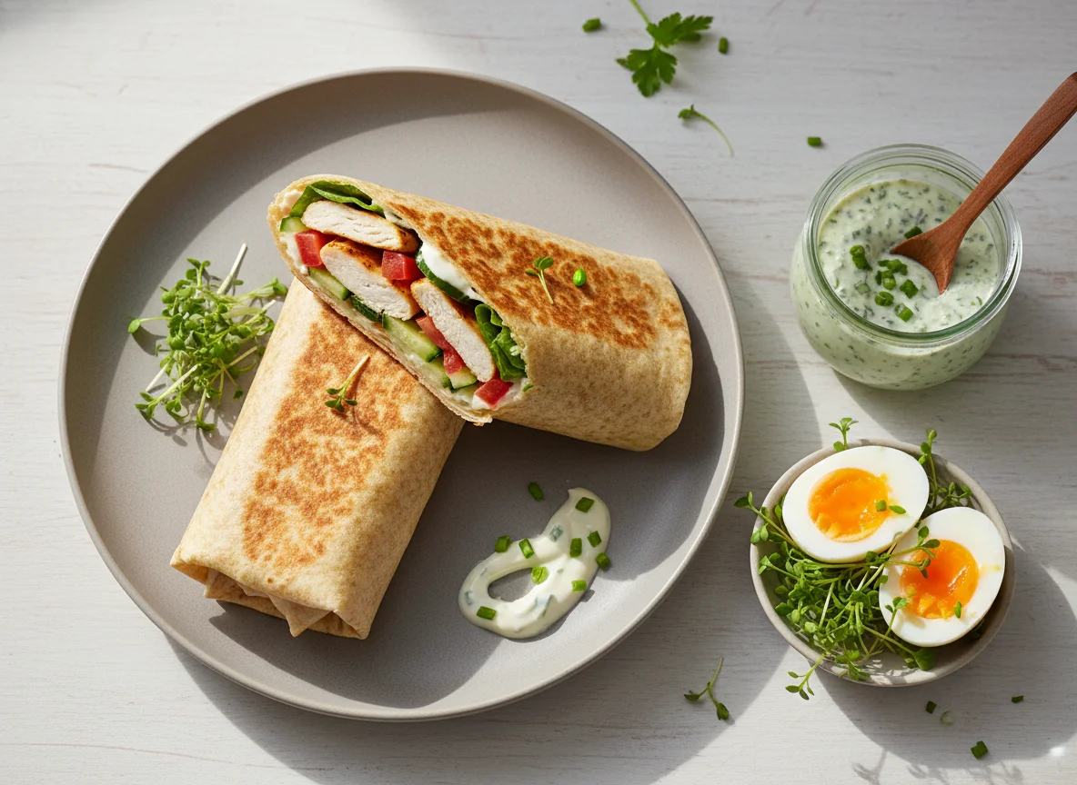 Wrap und Eier im Glas mit Kräutersauce photo