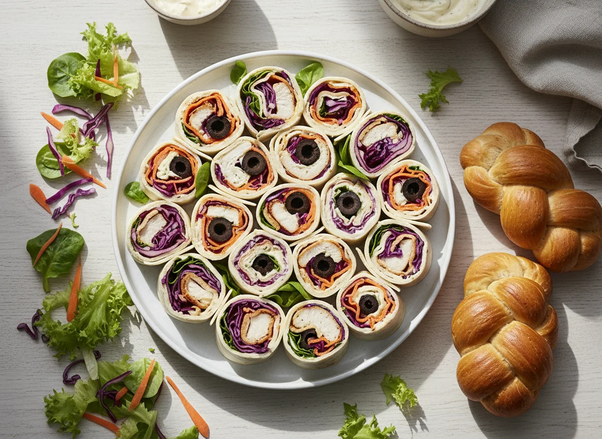 Wrap-Pinwheels mit Salat und Brötchen photo