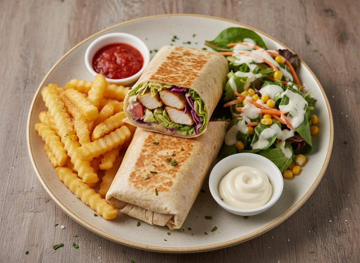 Wrap-Teller mit Pommes und Salat photo