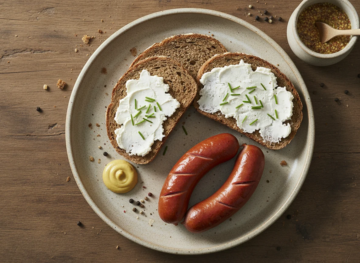 Wurst mit Brot und Senf photo