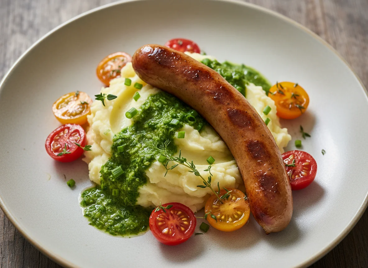 Wurst mit Kartoffel und Tomaten photo
