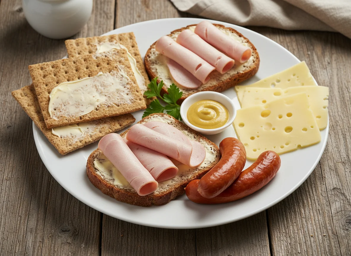 Wurst- und Käsebrot mit Knäckebrot photo