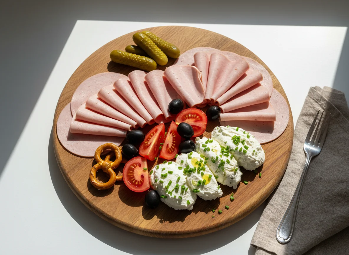 Wurst- und Käseplatte mit Gemüse photo