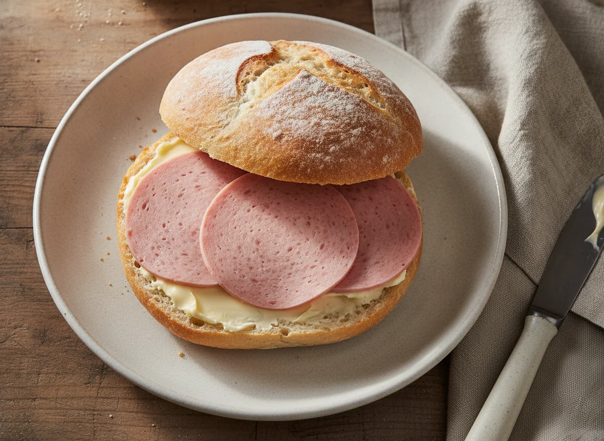 Wurstbrötchen mit Butter photo