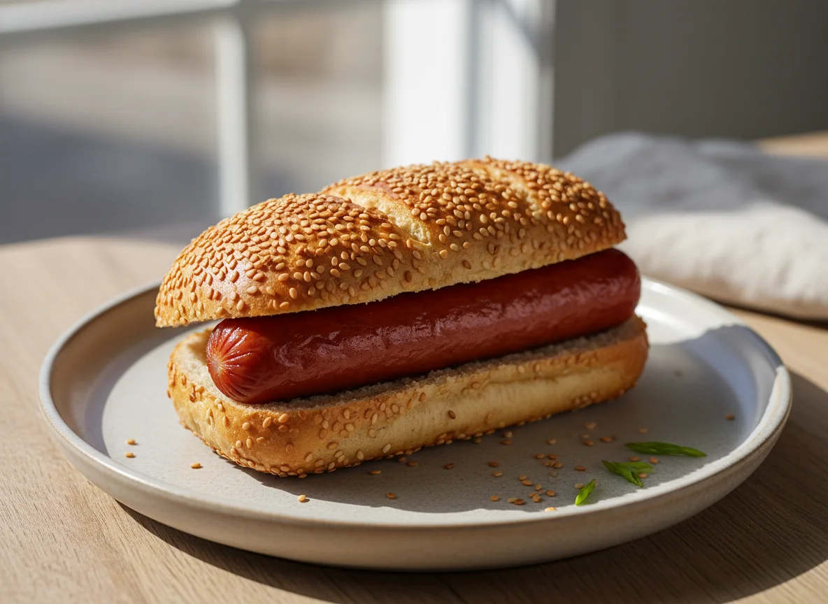 Wurstbrötchen mit Sesam photo