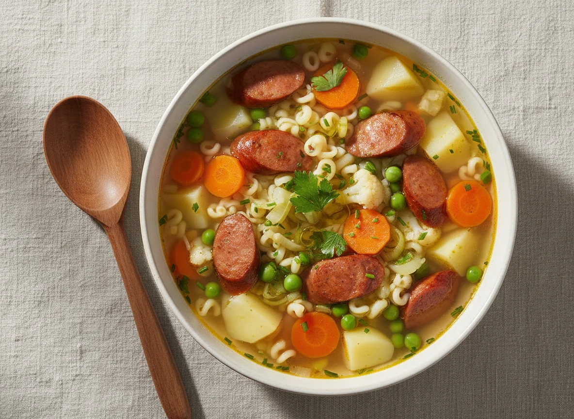 Wurst-Gemüse-Nudelsuppe photo