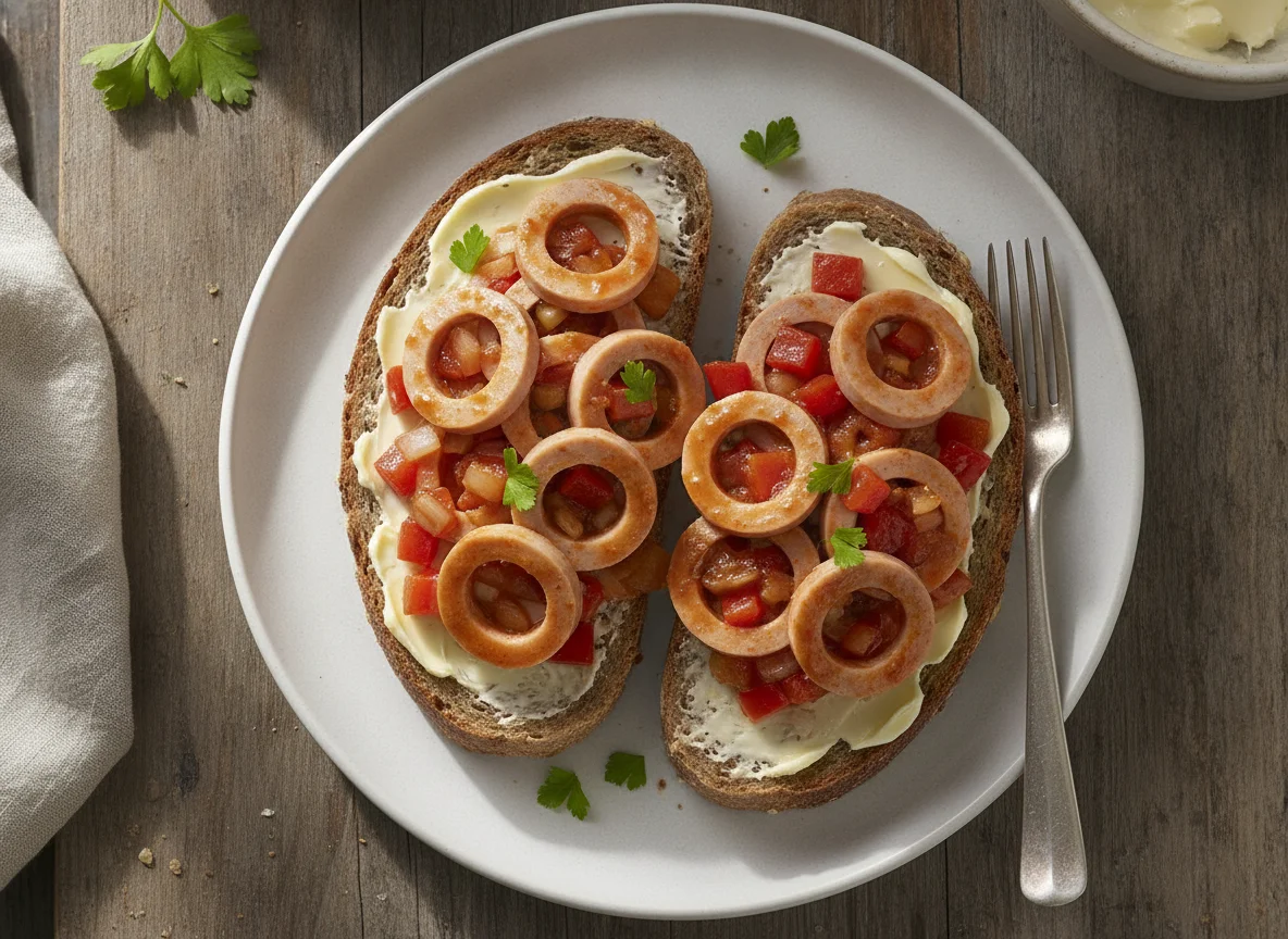 Wurstsalat auf Graubrot photo