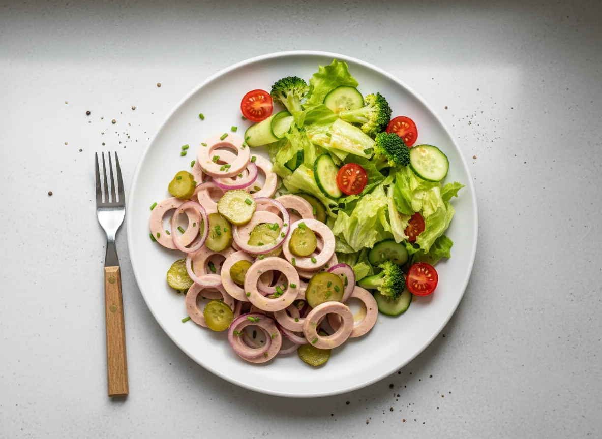 Wurstsalat mit Beilagensalat photo