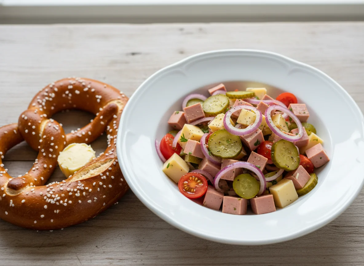 Wurstsalat mit Brezel und Butter photo