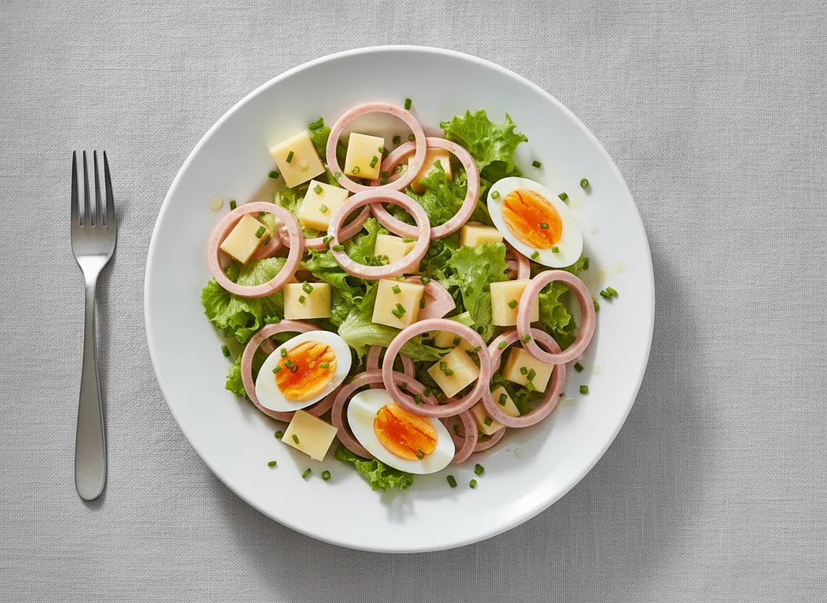Wurstsalat mit Ei und Käse photo