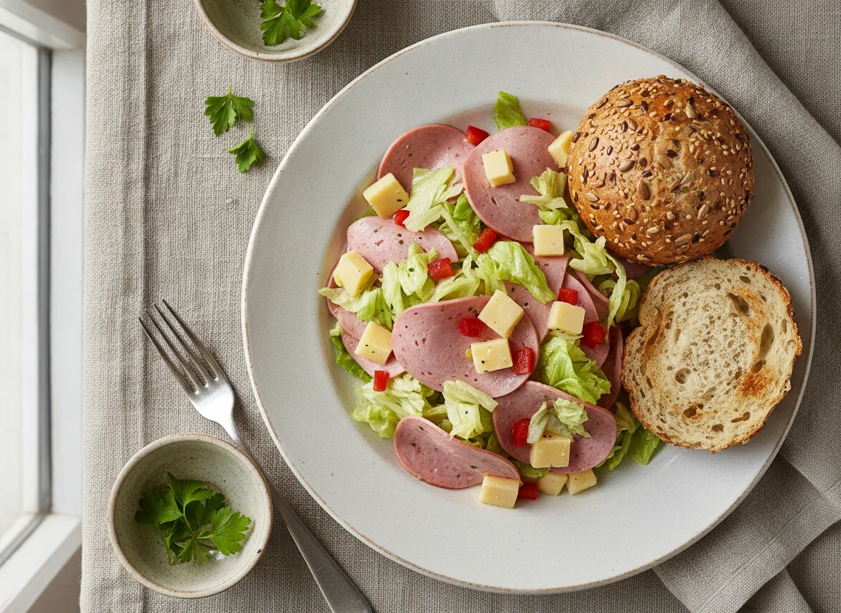 Wurstsalat mit Gebäck photo