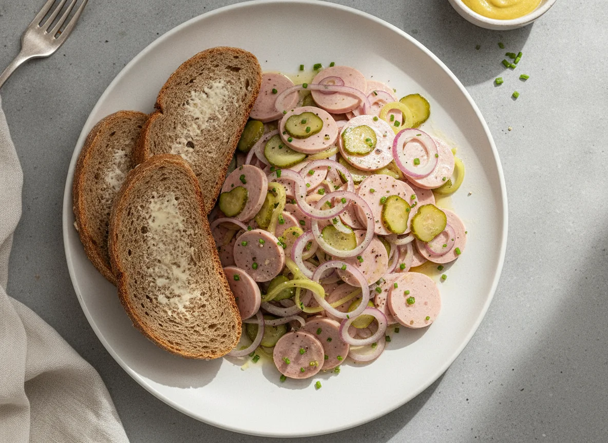 Wurstsalat mit Graubrot photo