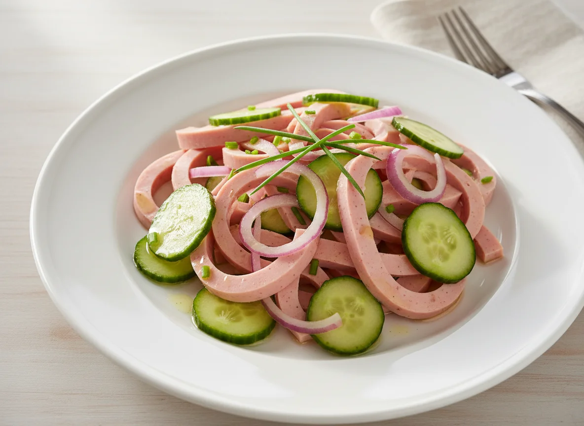 Wurstsalat mit Gurken und Zwiebeln photo