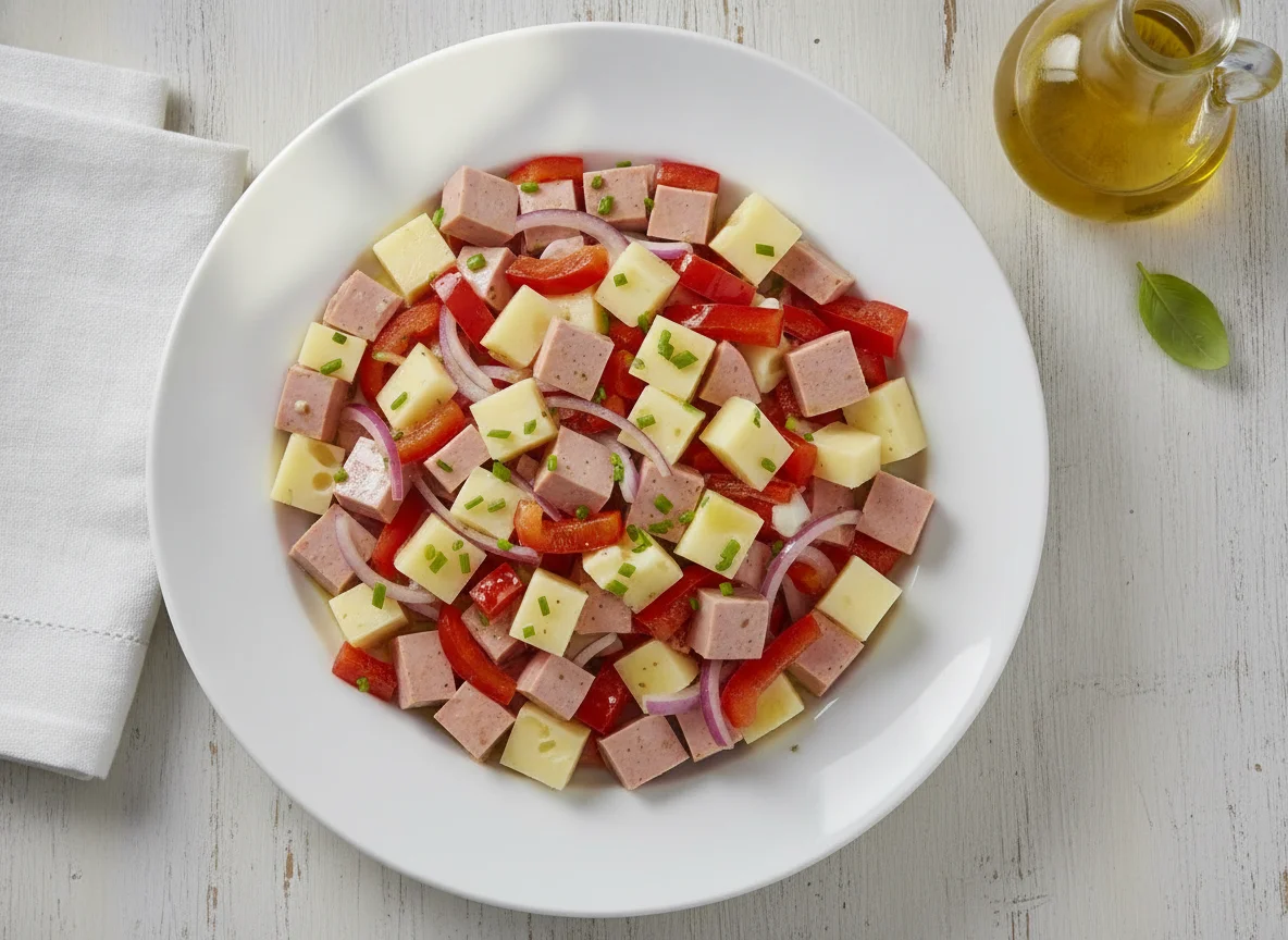Wurstsalat mit Käse und Paprika photo