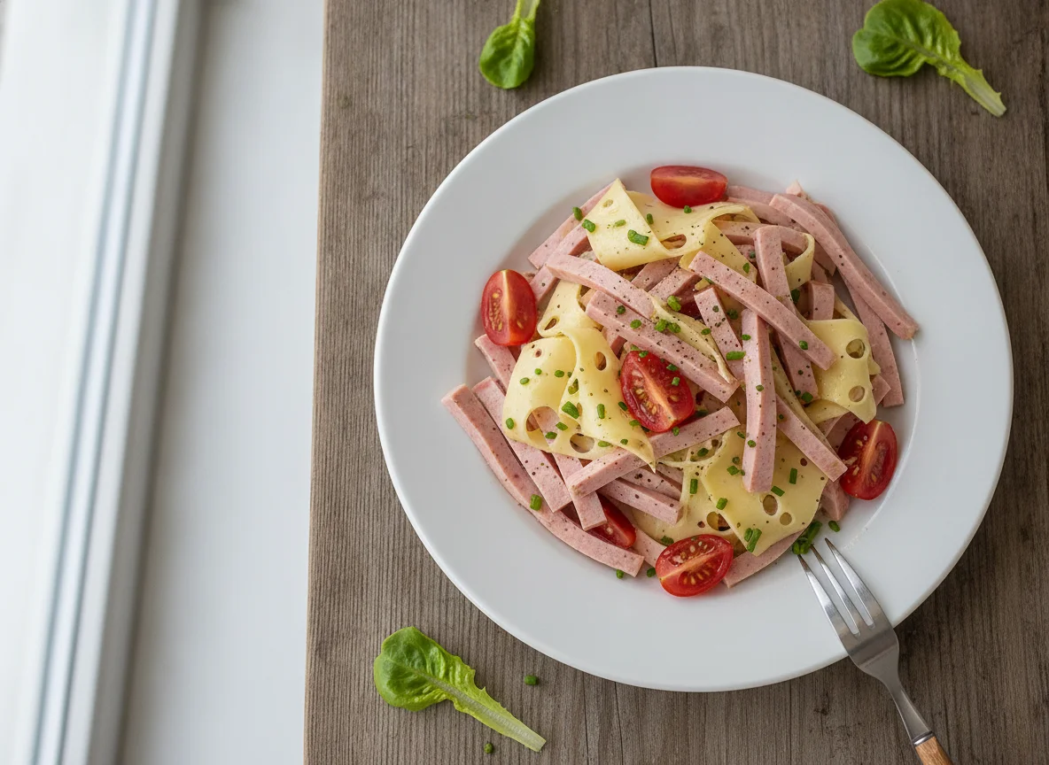 Wurstsalat mit Käse und Tomaten photo