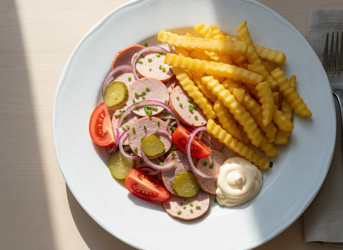 Wurstsalat mit Pommes Frites photo