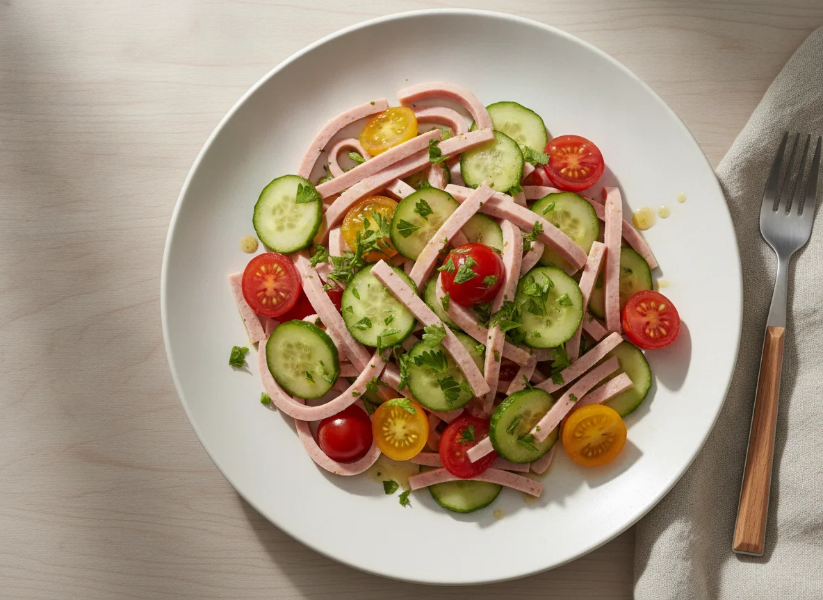 Wurstsalat mit Tomaten und Gurken photo