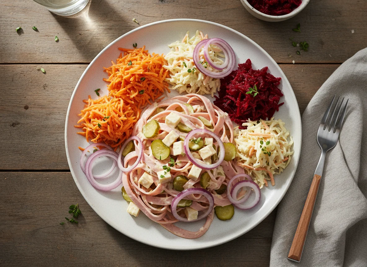 Wurstsalat mit verschiedenen Salaten photo