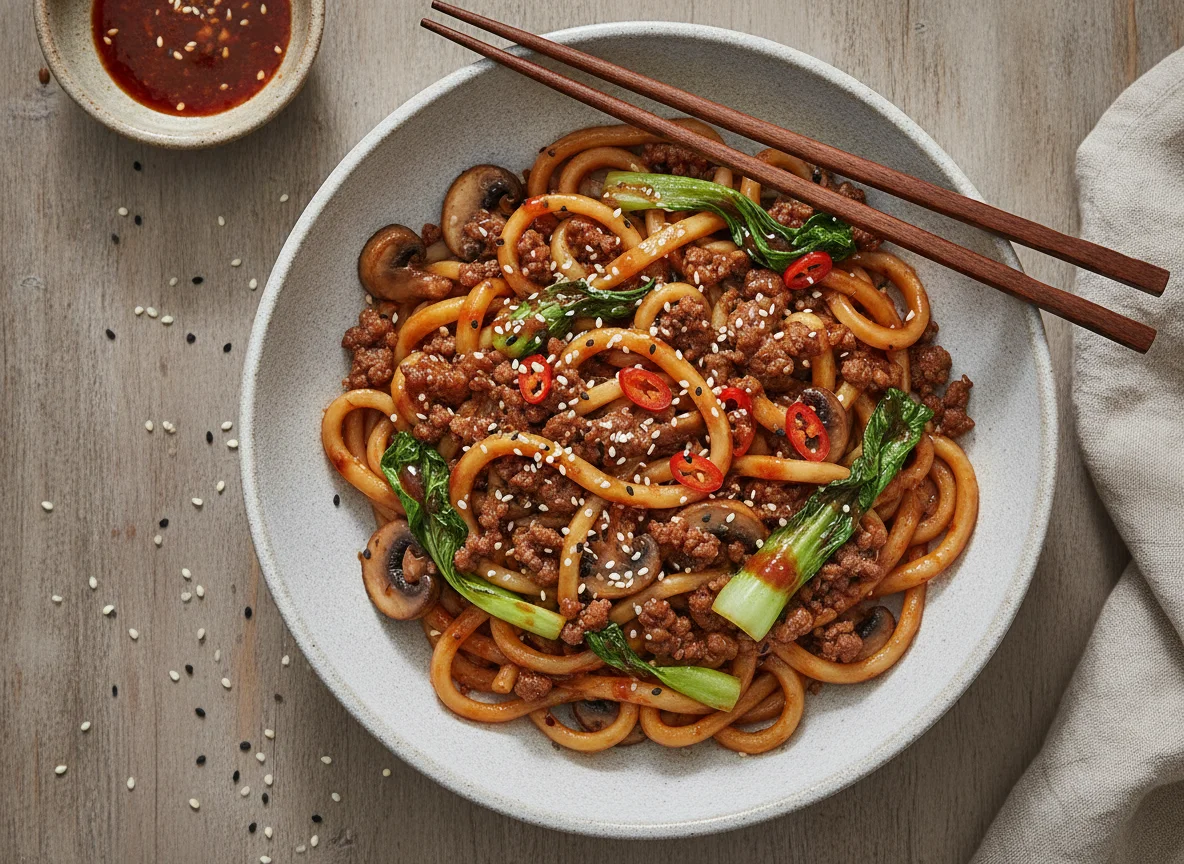 Yaki Udon: Japanische Noodle-Bowl mit Weiderind photo