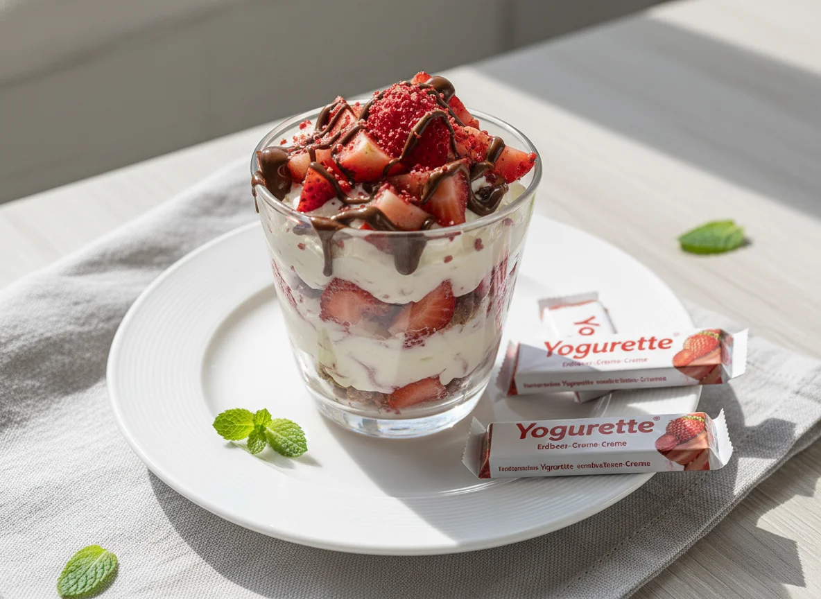 Yogurettedessert mit frischen Erdbeeren photo