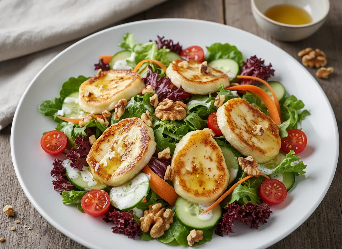 Ziegenkäse mit Honig und Walnüssen auf Salat photo