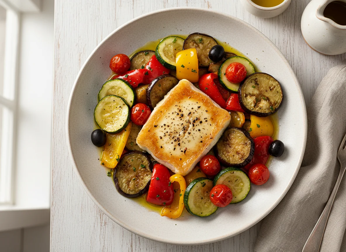 Ziegenkäse mit mediterranem Gemüse photo