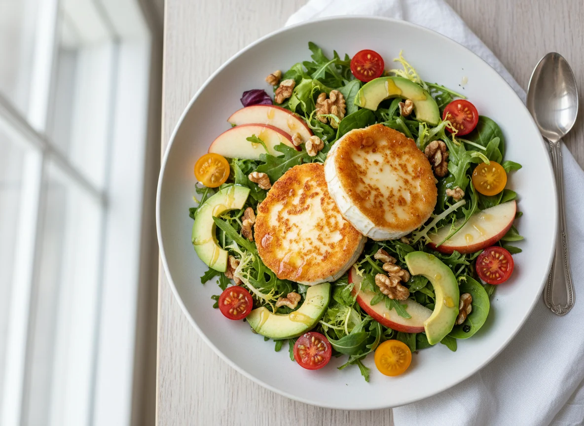 Ziegenkäsesalat mit Apfel und Walnüssen photo