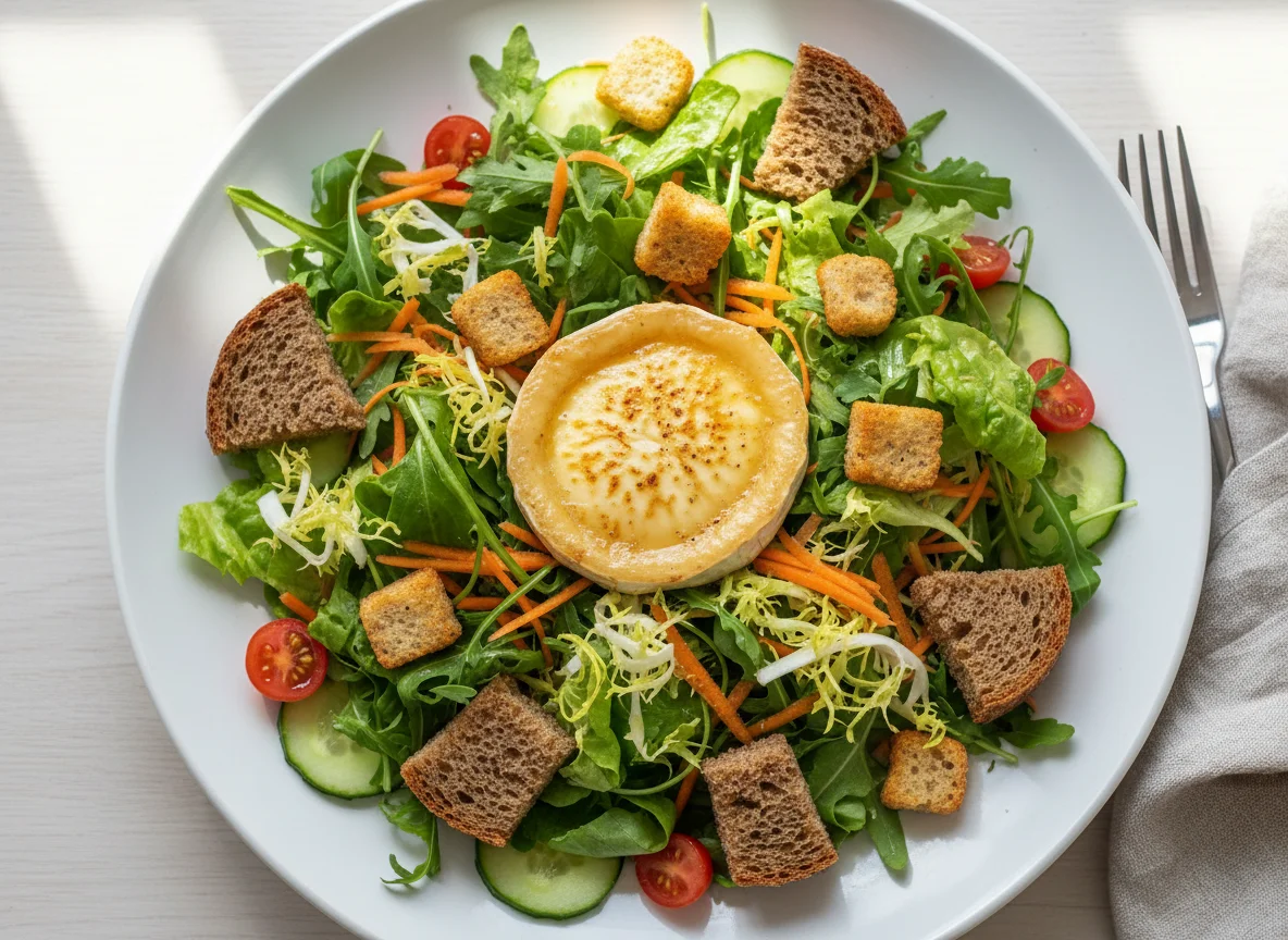 Ziegenkäsesalat mit Brot und Croutons photo