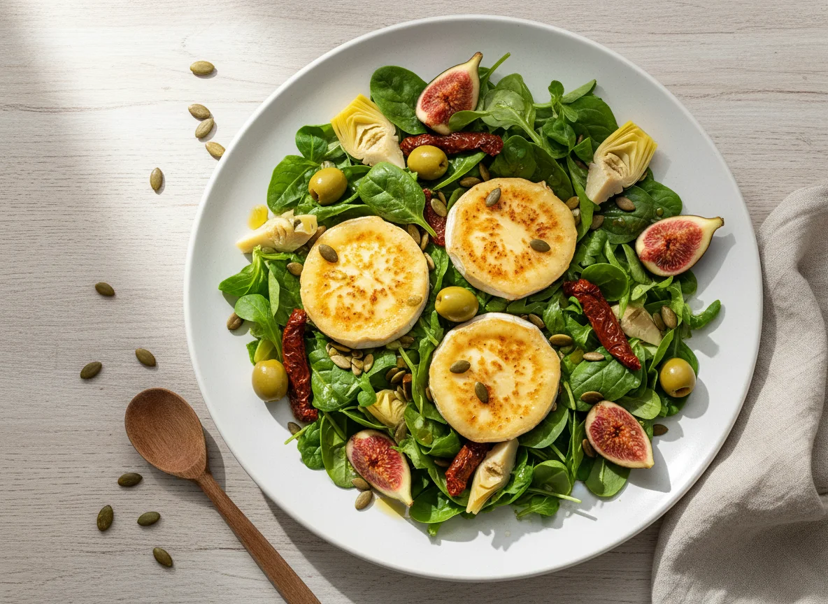 Ziegenkäsesalat mit Feigen und Oliven photo