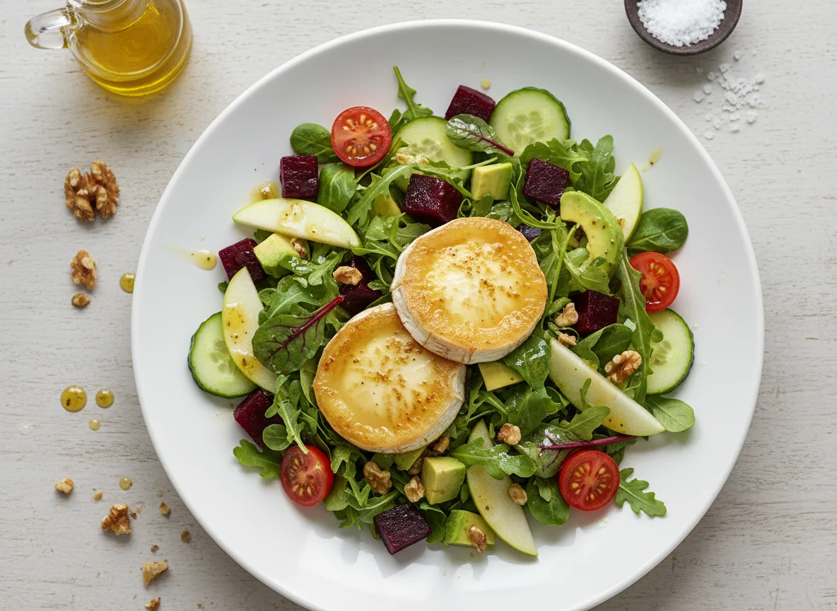 Ziegenkäse-Salat mit Roter Bete und Walnüssen photo