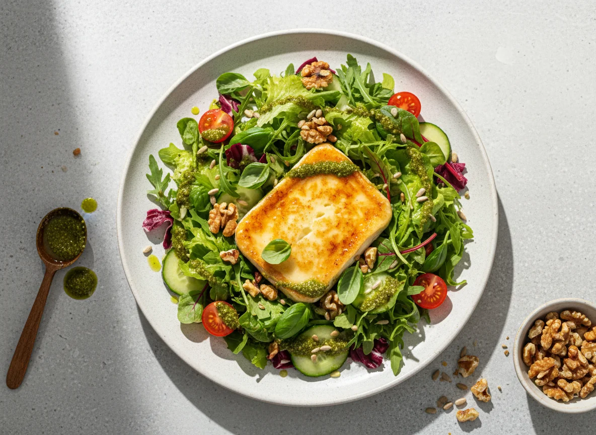 Ziegenkäsesalat mit Walnüssen und Pesto photo