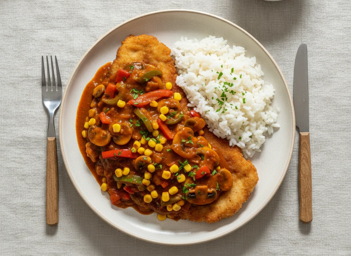 Zigeunerschnitzel mit Reis photo
