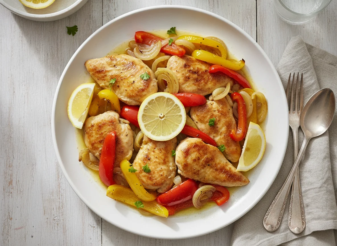 Zitronenhähnchen mit Paprika und Zwiebeln photo