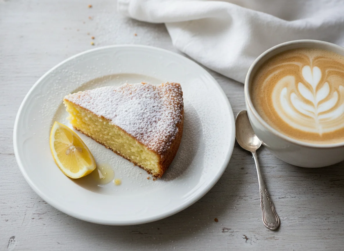 Zitronenkuchen mit Milchkaffee photo
