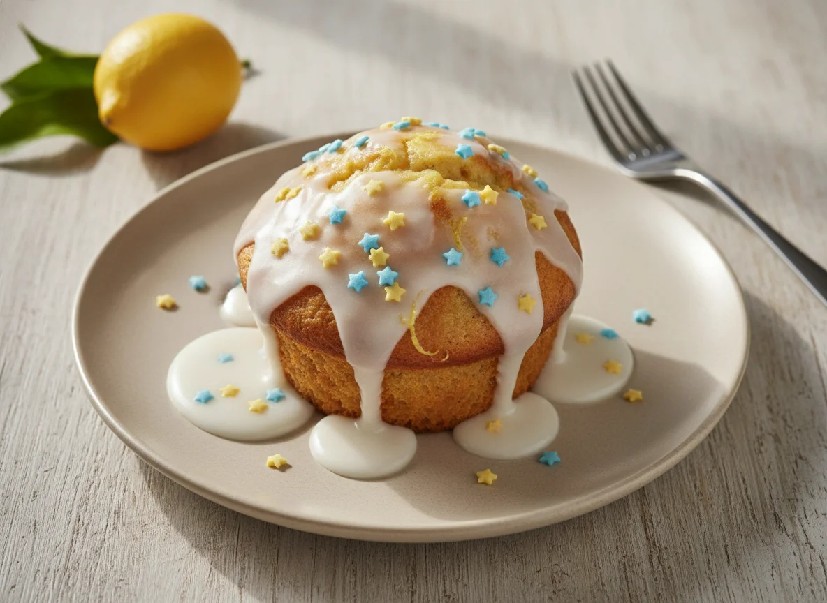 Zitronen-Muffin mit Zuckerguss photo