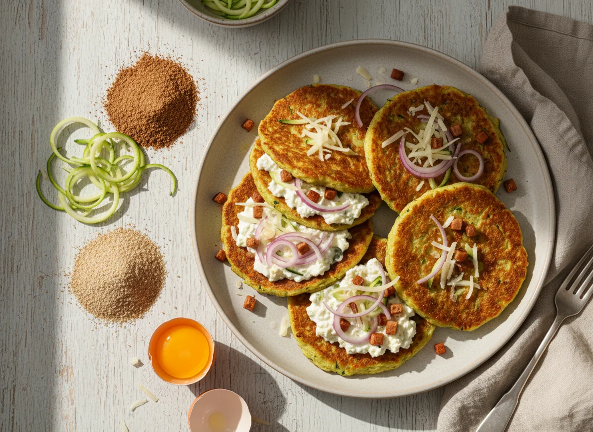 Zucchini-Fladen mit Hüttenkäse-Füllung photo