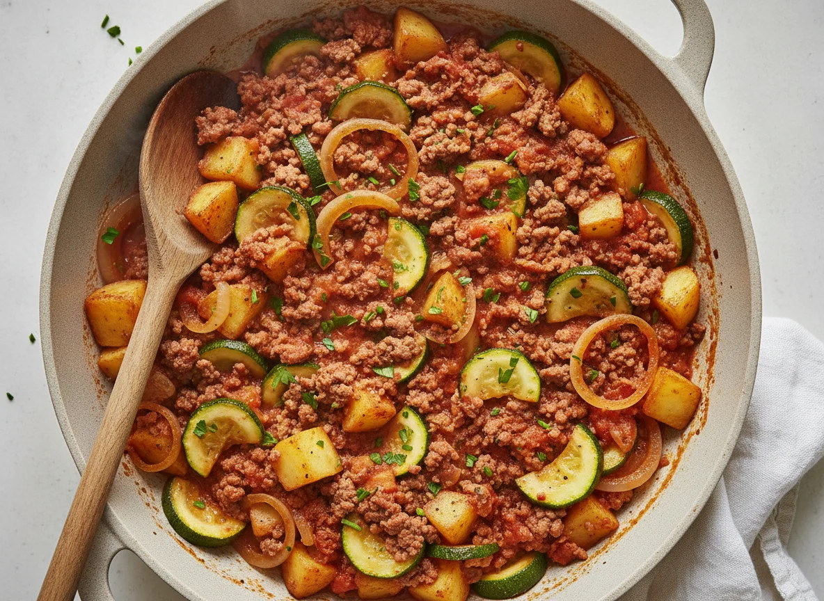 Zucchini-Hackfleisch-Pfanne mit Kartoffeln photo
