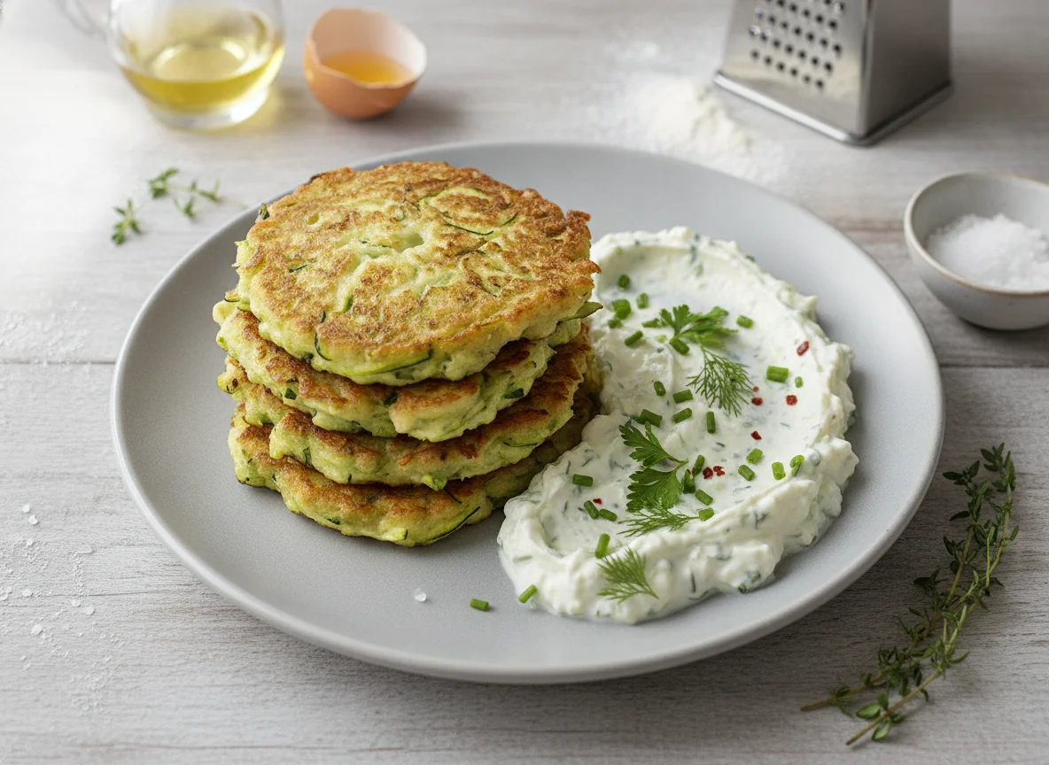 Zucchini-Puffer mit Kräuterquark photo
