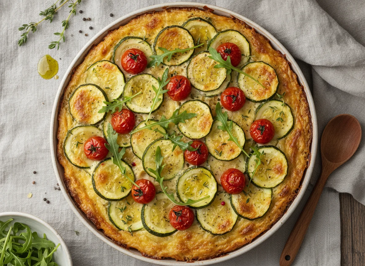 Zucchini-Tomaten-Auflauf mit Rucola photo