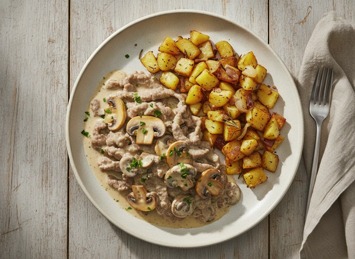Zürcher Geschnetzeltes mit Bratkartoffeln photo