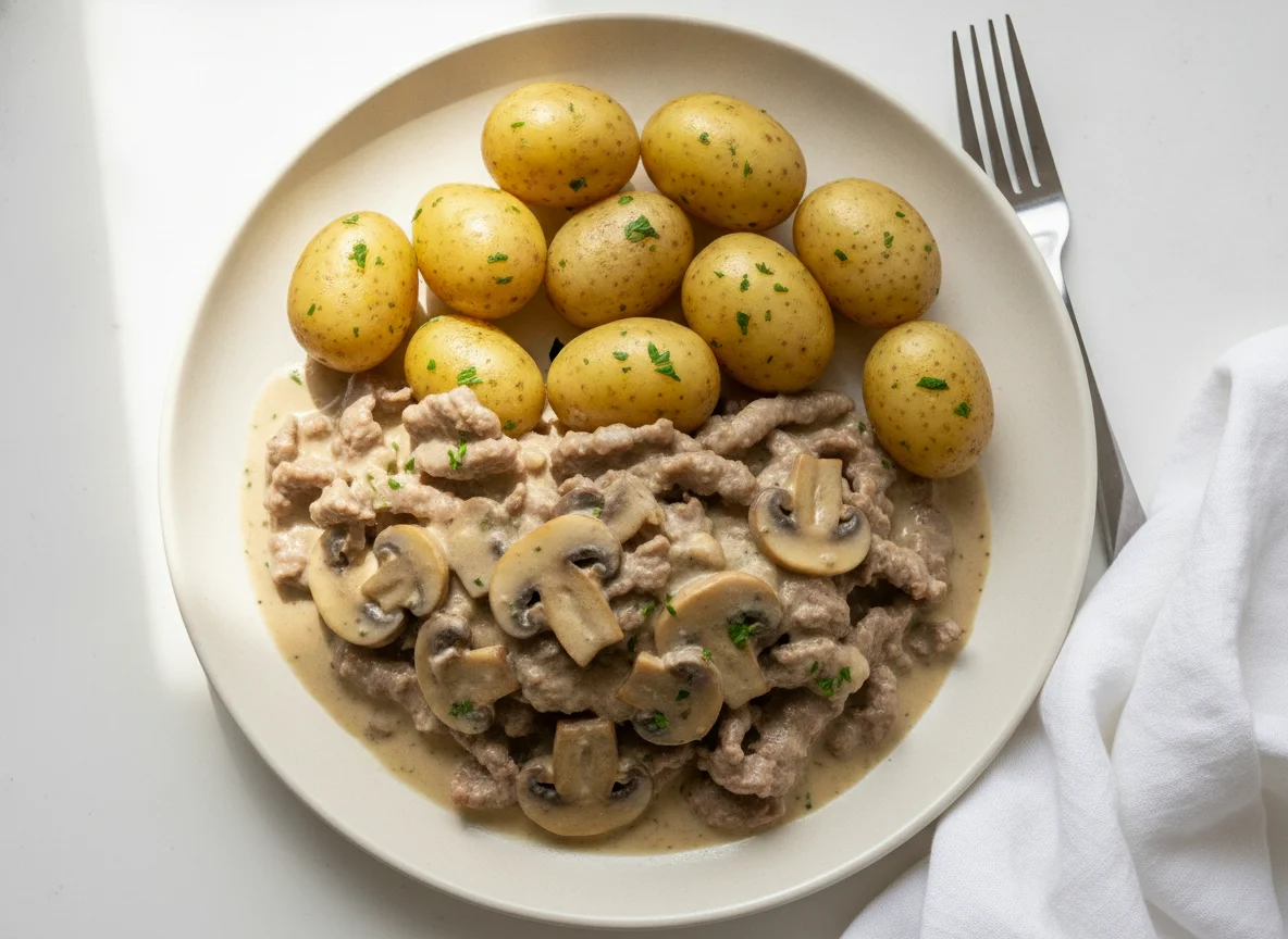 Zürcher Geschnetzeltes mit Salzkartoffeln photo