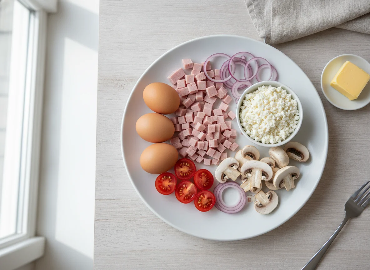 Zutaten für Omelett oder Pfannengericht photo
