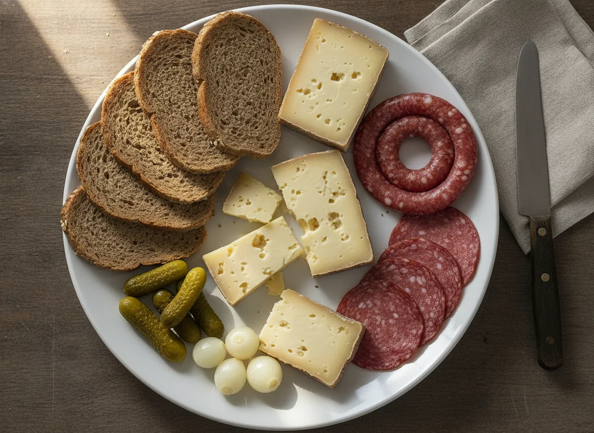 Zvieri-Plättli mit Brot, Käse und Salami photo