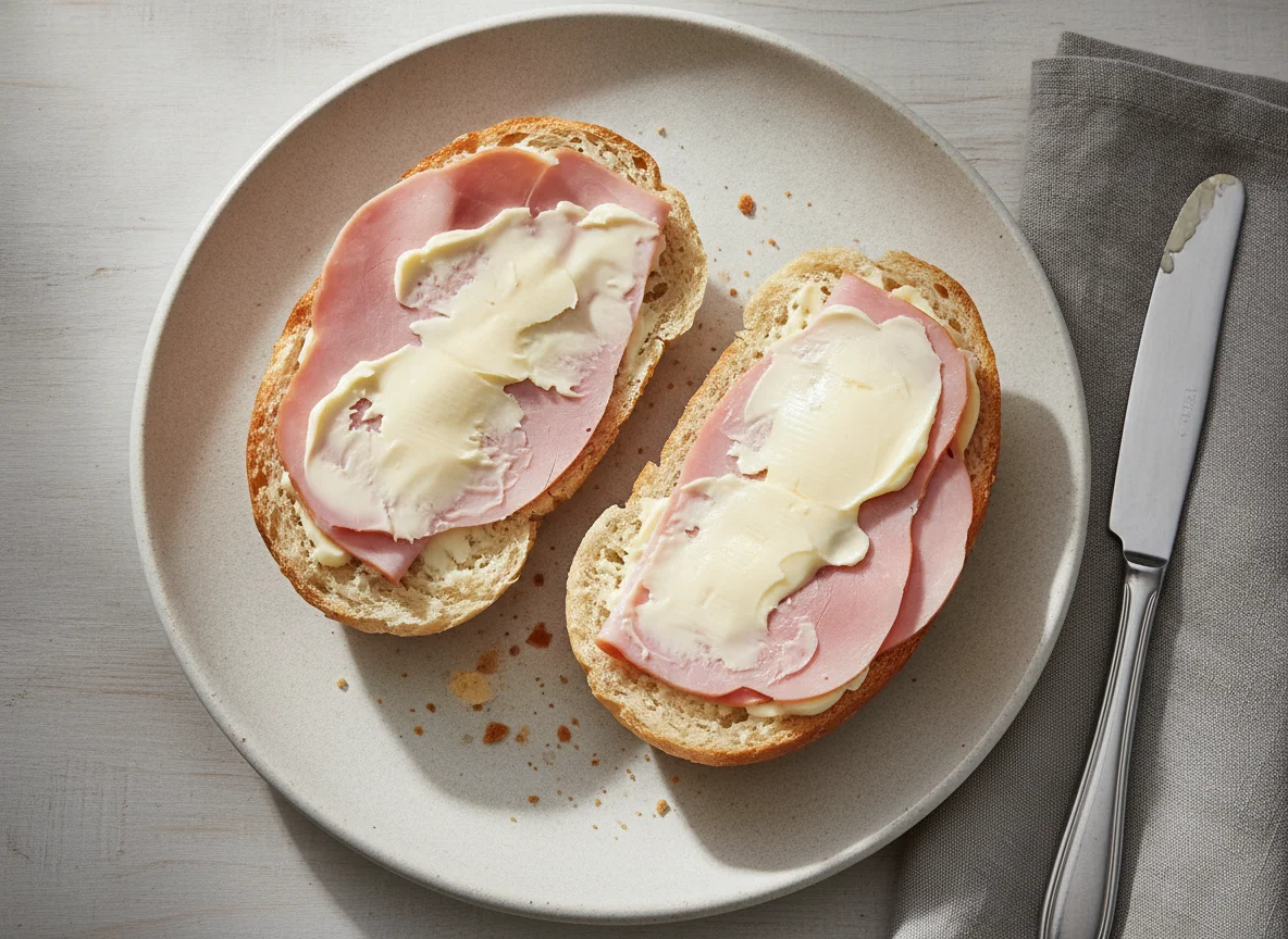 Zwei Brötchen mit Schinken photo