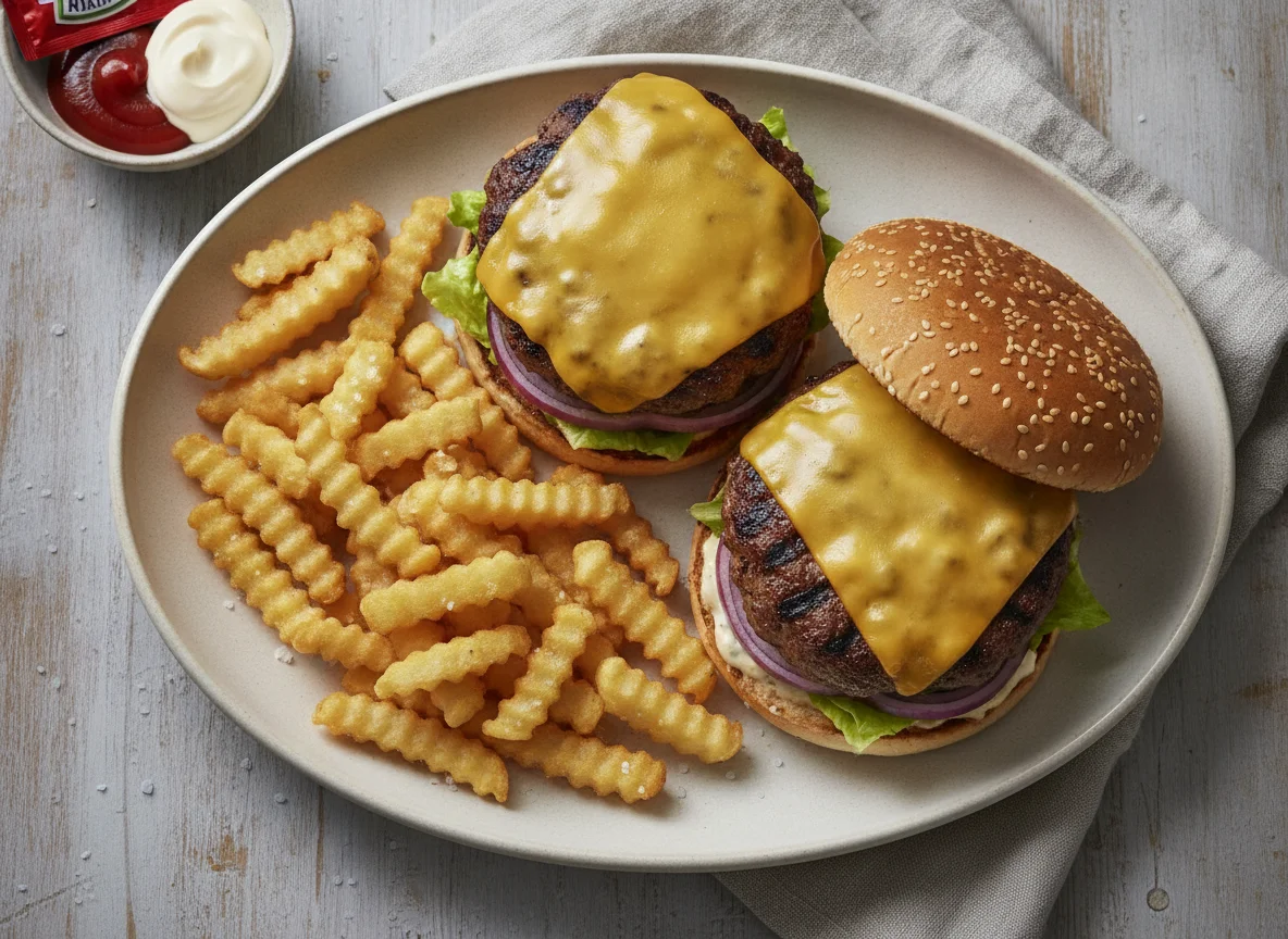 Zwei Cheeseburger mit Pommes Frites photo