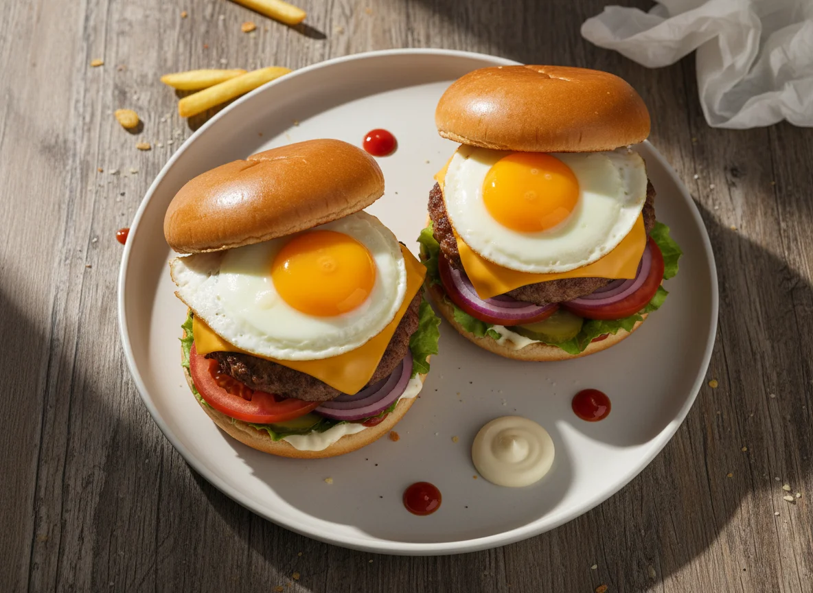 Zwei Cheeseburger mit Spiegelei photo