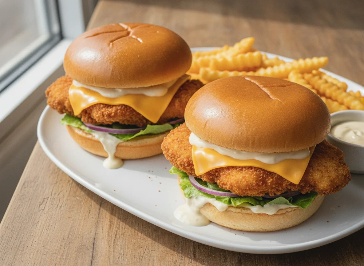 Zwei Hähnchen-Burger mit Käse photo