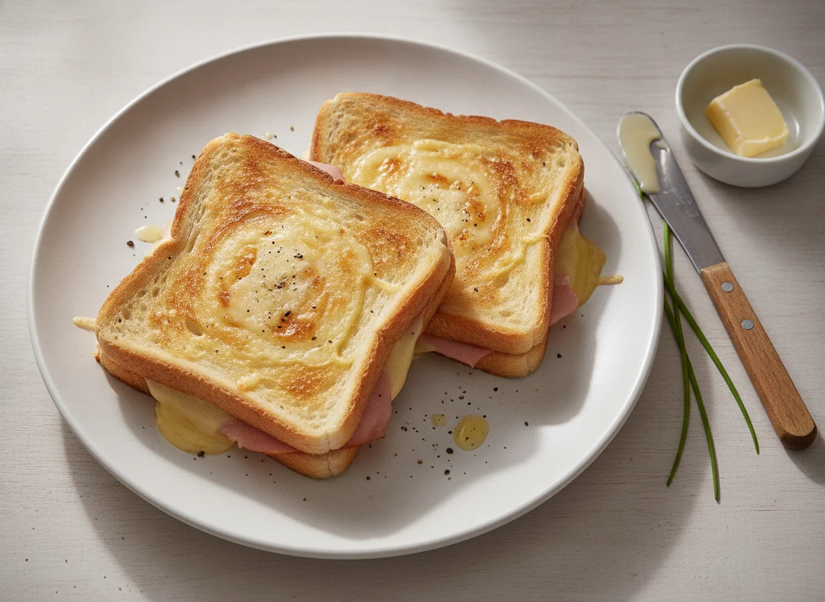 Zwei Schinken-Käse-Toasts photo